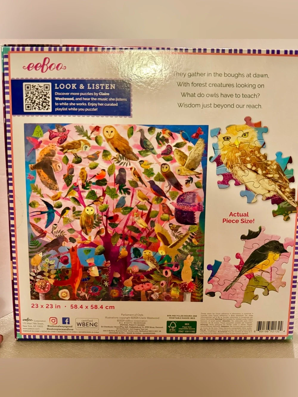 Parliament of Owls Pink Multicolor Bird Toy Puzzle by eeBoo